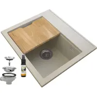 Granitan | Granitspüle FOXAL - Helles Beige - Mit Chrom-Syphon - Hochwertig und Funktional