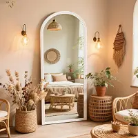 WOHNSTIL Ganzkörperspiegel mit Holzrahmen, Wand- und Standspiegel 160×50 cm, Skandinavisches Design, Weiß
