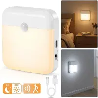 Rosikey 1Pc LED Nachtlicht Mit Bewegungsmelder USB Wiederaufladbares Dämmerungslicht Warmweiß+Weiß für Treppen, Flur, Schrank