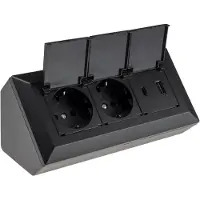 Chilitec 2-fach Steckdosenblock USB-A+C schwarz 250V/ 16A USB 3,1A PD mit Klappen