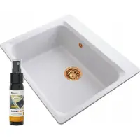 Granitan - Granitspüle - Küchenspüle - 62x52 cm - Weiß - mit Siphon - Spülbecken - ZANTE