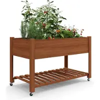 StarTech.com Hochbeet auf Rollen - Erhöhte Pflanzkiste - 122x61 cm - Mit Ablageboden - Für Balkon und Terrasse - Holz Rot-Eiche