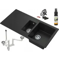 Granitan | Granitspüle Solaria - 995x498 mm - Schwarz - Hochwertige Qualität - mit Klick-Klack-Syphon