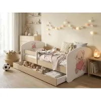 Happy Babies Kinderbett "Happy" 140x70 cm mit Schublade & Rausfallschutz | Juniorbett Holzoptik Birne | Stabiles Kleinkindbett, Juniorbett