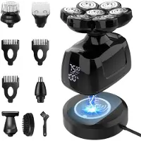 StarTech.com Elektrischer Rasierer für Herren - Glatzenrasierer für Kopf und Körper - 5-Klingen-Rotationsrasierer - 5-in-1 Trimmer Set - USB-C wiederaufladbar, kabellos, Schwarz