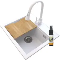 Granitan - Granitspüle - Spülbecken 56,5x50,5 cm - Küchenspüle Cremeweiß - mit Armatur SNAKE - FOXAL