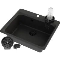 Granitan - Granitspüle - Küchenspüle - 62x52 cm - Schwarz - mit Siphon und Zubehör - Spülbecken - ZANTE