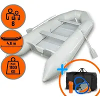 Eberth Schlauchboot Angelboot Paddelboot aus robustem PVC für Außenborder 8 Personen, 4,60m x 1,90m Boot mit 2X Sitzbank, 2X Paddel, Aluboden, Pumpe