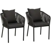 Proregal Gartenstuhl 2er-Set 75x55x55cm Sitzhöhe 48cm Wetterfest Aluminium Seilgeflecht Rope Anthrazit Outdoor Armlehne