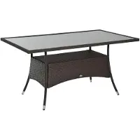 Northio Esstisch Gartentisch Glastisch Polyrattan+Sicherheitsglas Braun+Schwarz 150X85X74Cm