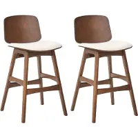 Beliani Barstuhl 2er Set Braun u. Hellbeige Gummibaumholz mit Polstersitz Fußstütze ohne Armlehnen Retro Design Holzstuhl Stuhl für Esszimmer Küche