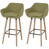 Décoshop26 - Set aus 2 Barhockern Tresenhockern mit Fußstützen in hellgrünem Stoff 04_0000169