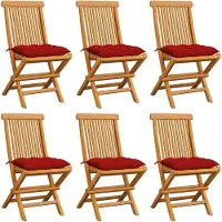 Prolenta Maison Exclusive - Klappstühle mit roten Kissen, 6 Stück, Massivholz Teakholz