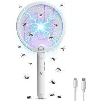 Nuvance Elektrische Fliegenklatsche - 180° drehbarer Griff - Mückenlampe - Usb aufladbar - Fliegenklatsche - Mückenfänger - Uv - Weiß