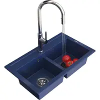 Granitan - Granitspüle - Küchenspüle - 2 Becken - 75x45 cm - Blau - mit Armatur PRATI und Siphon - DUET