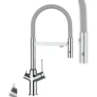 VIZIO 3 Wege Wasserhahn Küchenarmatur BOD mit 360° Schwenkbarem Auslauf Abnehmbare 2 Strahl Handbrause Verchromt Grau