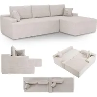 Juskys Sofa Coredo - Beige, moderne Couch aus Cord mit Kissen, Ottomane rechts
