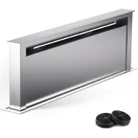 Klarstein Downdraft-Dunstabzugshaube 90cm, Versenkbare Dunstabzugshaube Abluft/Umluft für die Küche, Schmale Umluft-Abzugshaube ohne Rohr, 576m³/h Luftstrom, LED-Beleuchtung & Touch-Bedienfeld