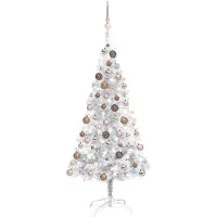 Syfax Künstlicher Weihnachtsbaum Beleuchtung & Kugeln Silber 120 cm