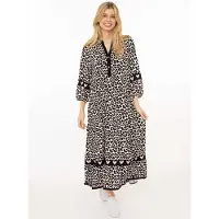Zwillingsherz Maxikleid "Classic Leo" Ohne Taschen Leomuster, Knopfleiste und 3/4 Arm