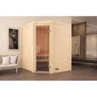 Weka Premium Massivholz-Sauna TURKU Eck Gr. 2 Sparset 7,5 kW OS inkl. digitaler Steuerung, Glastür x B x T x H x 195 x 195 x 205
