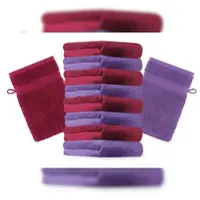Betz 10 Stück Waschhandschuhe PREMIUM 100% Baumwolle Waschlappen Set 16x21 cm Farbe dunkelrot und lila