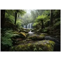WALLARENA FOTOTAPETE Wald Wasserfall Grün 350x250 cm