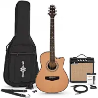 Gear4Music Roundback-Elektroakustikgitarre mit 15-Watt-Verstärker Paket Natural