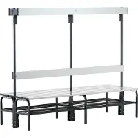 Sypro Doppelseitige Garderobenbank, Hakenleiste, mit Schuhrost, Stahl/Alu, TxH 725x1650 mm, Länge 2000 mm, RAL 7016