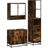 vidaXL 3-tlg. Badmöbel-Set Räuchereiche Holzwerkstoff
