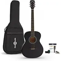 Gear4Music Student Linkshänder-Akustikgitarre mit Zubehörset von Schwarz
