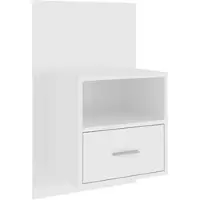 Décoshop26 - Wandmontierter Nachttisch mit Schublade 48,5 x 32,5 x 80 cm aus glänzend weißem Holzwerkstoff DEC034233