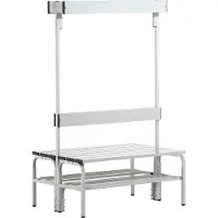 Sypro Umkleidebank für Feuchträume mit Rückenlehne, doppelseitig, 1,01 m, Lichtgrau (RAL 7035), Mit Schuhrost