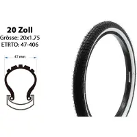 Paco 20 Zoll Fahrrad Reifen 20x1.95 BMX Mantel Decke 47-406 Whitewall tire