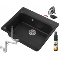 Granitan - Granitspüle - Spülbecken 61,9x52,2 cm - Küchenspüle Schwarz - mit Siphon - ZANTE
