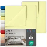 NYVI Linon Deluxe Bettlaken ohne Gummizug aus 100% atmungsaktiver Baumwolle - Betttuch auch als Sommerdecke nutzbar Farbe:Gelb;Größe:150x250 cm (2er Set)