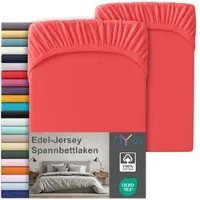 NYVI Edel Jersey Spannbettlaken Deluxe für Matratzen bis 25 cm Steghöhe - 100% Baumwolle supergekämmt, 140g/m2, Rundumgummizug Farbe:Rot;Größe:180-200 x 200 cm (2er Set)