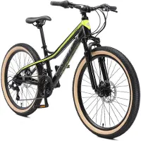 Bikestar Kinder Jugend Mountainbike 24 Zoll ab 9 Jahre | Hartail MTB Scheibenbremse Federgabel | Schwarz Grün