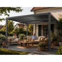PURPLE LEAF Pergola 3x4,25m Wasserdicht Winterfest, Aluminium Pavillon mit Verstellbarem Lamellendach, Grau