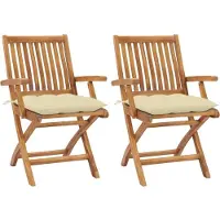vidaXL Gartenstühle 2 Stk. mit Cremeweißen Kissen Massivholz Teak