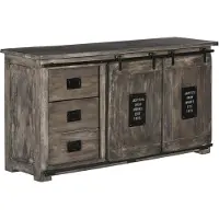 MASSIVMOEBEL24.DE MASSIVMOEBEL24 Sideboard Mango 150x45x80 grau lackiert RAILWAY #200