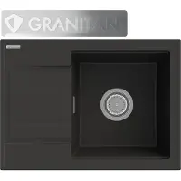 Granitan - Granitspüle - Küchenspüle - Schwarz - mit Siphon und Abtropffläche - Spülbecken - WETAR