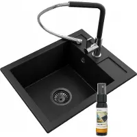 Granitan | Spüle GRANIT - 500 x 400 mm - Schwarz - mit Küchenarmatur und Syfon - Hochwertig und langlebig