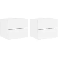 Décoshop26 - Set aus 2 wandmontierten Nachttischen mit LED-Beleuchtung zwei Schubladen weißem Holzwerkstoff DEC036121