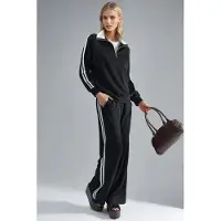 Hiccups for Kids Modal Touch Weites Bein Gestreiftes Zweiteiliges Koordinationsset mit Reißverschlusskragen
