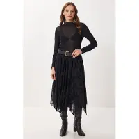 Happiness İstanbul Hochtaillierter floraler Midikleid A-Linie Rock