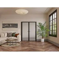 Vente-unique 2-Flügel-Komplett-Tür aus Aluminium und gehärtetem Glas - H 204 x B 146 cm - LOXTON