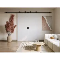 Vente-unique Doppel-Schiebetür mit Laufschiene - 2 x 205 x 93 cm - MDF + Kunststoff (PVC) - Weiß - VARIN II