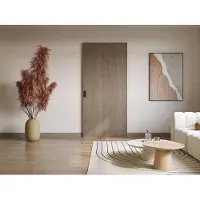 Vente-unique Schiebetür aus Holz und MDF mit unsichtbarer Schiene - Eiche hell - 93 x 210 cm - BOCAZI