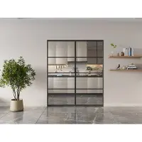 Vente-unique Versenkbare Doppelschiebetür - Aluminium und klares gehärtetes Glas - 2 x H 205 x B 63 cm - SINCA II